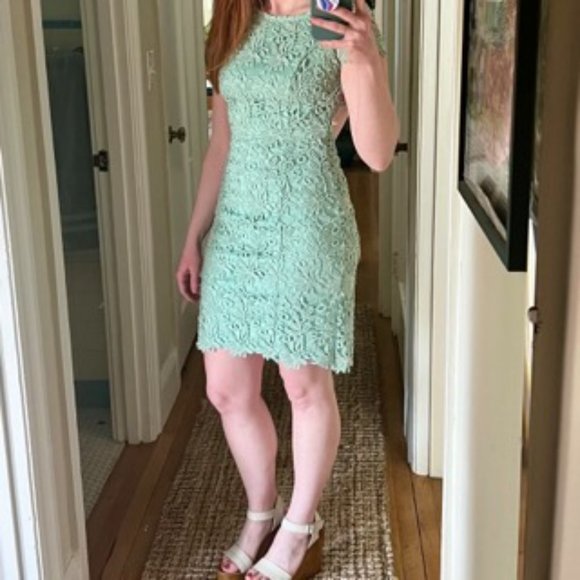 Backless Sage Green Lace Dress - Picture 6 of 8